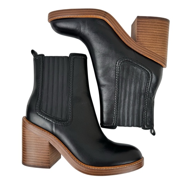 Marc Fisher Black Leather Halida Boots Shoes Heeled Ankle Booties SZ 8.5 Western - Picture 3 of 16